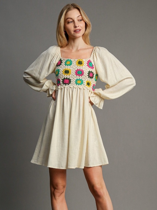 Umgee Dresses & Skirts - Umgee NWT Linen Blend Crochet Smocked Back Mini Dress